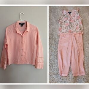 Norton Studios Linen Blend Pants, Shacket and Top Set Peachy Pink 10 Petite